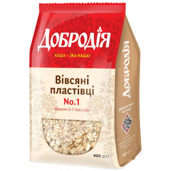 Упаковка хлопьев овсяных Добродія №1 400 г х 5 шт (4820182202551) Упаковка хлопьев овсяных Добродія №1 400 г х 5 шт (4820182202551)