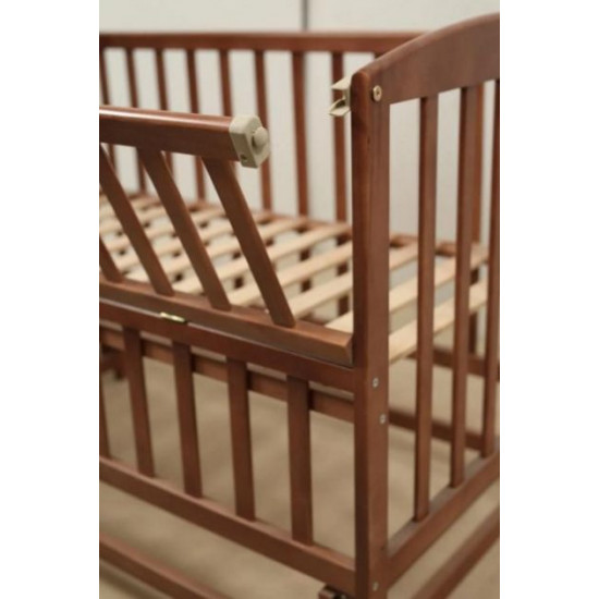 Children's bed crib GOYDA VALERIA with a pendulum mechanism and a folding side panel (600*1200mm), wenge Children's bed crib GOYDA VALERIA with a pendulum mechanism and a folding side panel (600*1200mm), wenge
