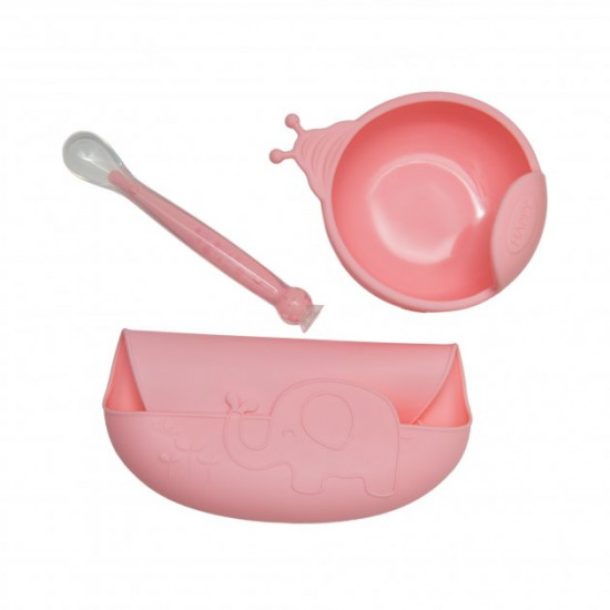 Набор силиконовой посуды Kinderenok Happy Meal розовый (250220) Набор силиконовой посуды Kinderenok Happy Meal розовый (250220)