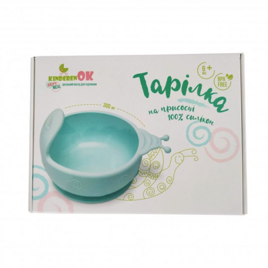 Силиконовая тарелка на присоске Kinderenok Happy Meal бирюзовая Силиконовая тарелка на присоске Kinderenok Happy Meal бирюзовая