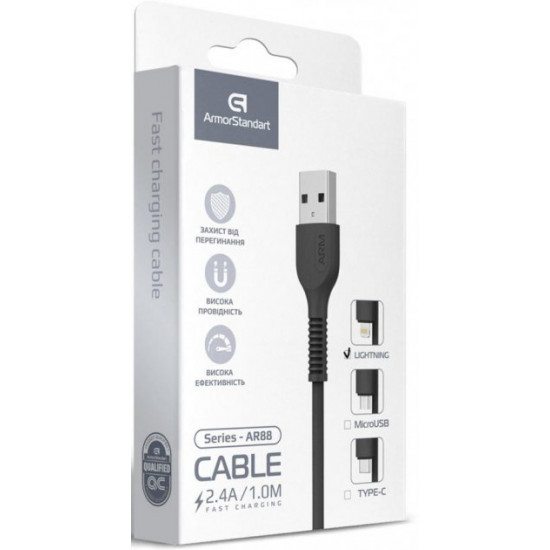 Cable ArmorStandart AR88 USB to Lightning 2.4 A 1 m Black (ARM60009) Cable ArmorStandart AR88 USB to Lightning 2.4 A 1 m Black (ARM60009)