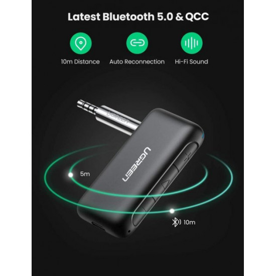 Беспроводной аудио приемник Bluetooth 5.0 ресивер UGREEN AUX для автомобиля (CM276) Беспроводной аудио приемник Bluetooth 5.0 ресивер UGREEN AUX для автомобиля (CM276)