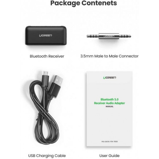 Беспроводной аудио приемник Bluetooth 5.0 ресивер UGREEN AUX для автомобиля (CM276) Беспроводной аудио приемник Bluetooth 5.0 ресивер UGREEN AUX для автомобиля (CM276)