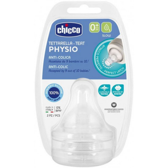 Силіконова соска Chicco Physio повільний потік 0м+ 2 шт (20311.00) Силіконова соска Chicco Physio повільний потік 0м+ 2 шт (20311.00)