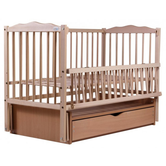 Baby cot Veselka with a pendulum, drawer and folding side panel, DVMYO-3 Babyroom Light beech Baby cot Veselka with a pendulum, drawer and folding side panel, DVMYO-3 Babyroom Light beech