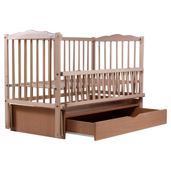 Baby cot Veselka with a pendulum, drawer and folding side panel, DVMYO-3 Babyroom Light beech Baby cot Veselka with a pendulum, drawer and folding side panel, DVMYO-3 Babyroom Light beech
