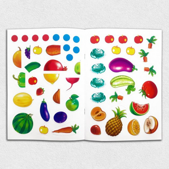 Educational stickers. Vegetables and fruits Educational stickers. Vegetables and fruits