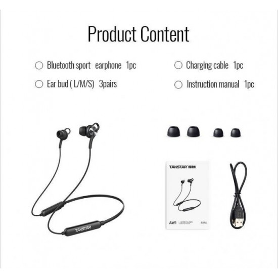 Навушники Takstar AW1 In-ear Bluetooth Sport Earphone, чорні Навушники Takstar AW1 In-ear Bluetooth Sport Earphone, чорні