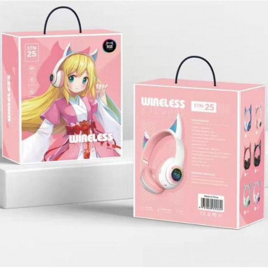 Wireless Children's Headphones with Backlit Ears with MicroSD Ear STN-25 Bluetooth Pink Wireless Children's Headphones with Backlit Ears with MicroSD Ear STN-25 Bluetooth Pink