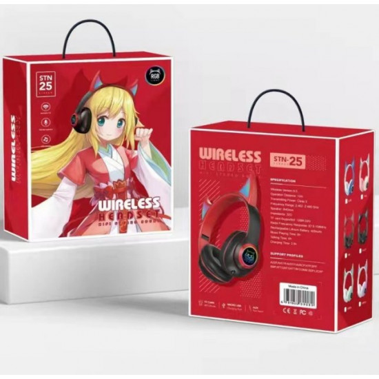 Wireless Children's Headphones with Backlit Ears with MicroSD Ear STN-25 Bluetooth Red Wireless Children's Headphones with Backlit Ears with MicroSD Ear STN-25 Bluetooth Red