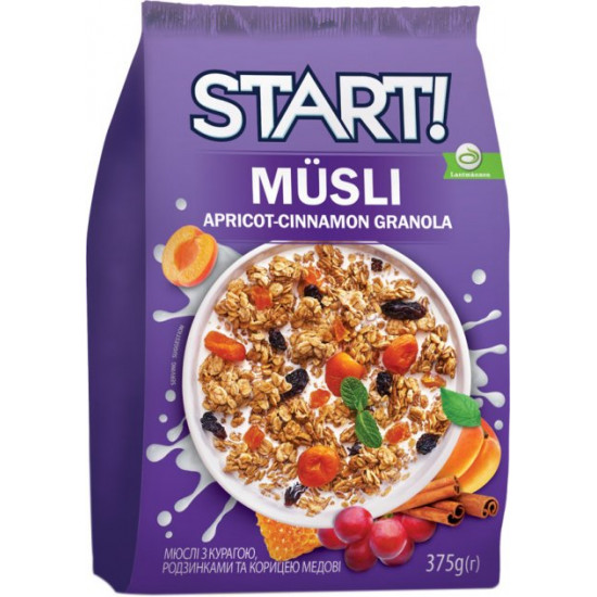 Мюсли медовые Start с курагой, изюмом и корицей 375 г (4820008129710) Мюсли медовые Start с курагой, изюмом и корицей 375 г (4820008129710)