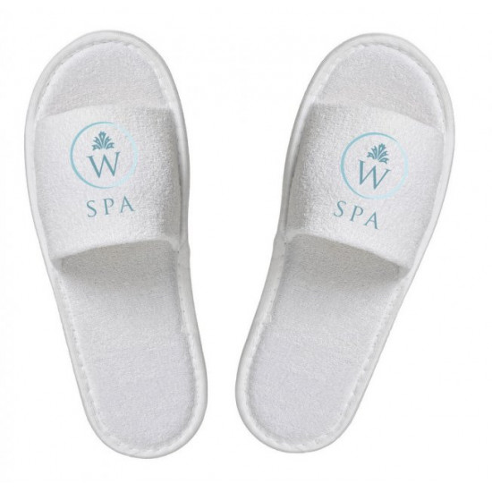 Branded terry slippers Luxyart, white, open, from 50 pcs (ZT-074) Branded terry slippers Luxyart, white, open, from 50 pcs (ZT-074)