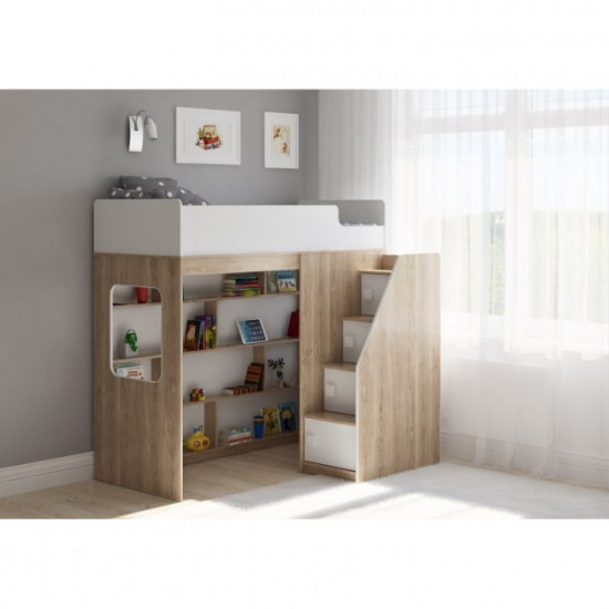 Attic bed 204 KidsBunkBed color white+sonoma oak 1790? 1258? 1677 mm
