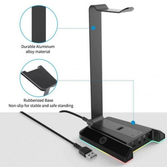Подставка для наушников EKSA W1, держатель игровой гарнитуры с RGB подсветкой Черная Подставка для наушников EKSA W1, держатель игровой гарнитуры с RGB подсветкой Черная