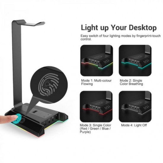 Подставка для наушников EKSA W1, держатель игровой гарнитуры с RGB подсветкой Черная Подставка для наушников EKSA W1, держатель игровой гарнитуры с RGB подсветкой Черная