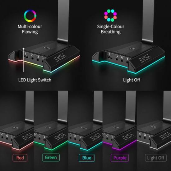 Подставка для наушников EKSA W1, держатель игровой гарнитуры с RGB подсветкой Черная Подставка для наушников EKSA W1, держатель игровой гарнитуры с RGB подсветкой Черная