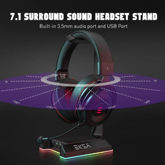 Подставка для наушников EKSA W1, держатель игровой гарнитуры с RGB подсветкой Черная Подставка для наушников EKSA W1, держатель игровой гарнитуры с RGB подсветкой Черная