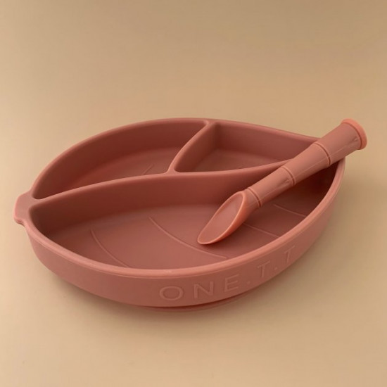 Тарелка OneTeethTwo секционная Ficus Leaf с ложкой розовая (4820201804889) Тарелка OneTeethTwo секционная Ficus Leaf с ложкой розовая (4820201804889)