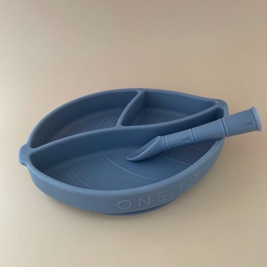 Тарелка OneTeethTwo секционная Ficus Leaf с ложкой синяя (4820201805886) Тарелка OneTeethTwo секционная Ficus Leaf с ложкой синяя (4820201805886)