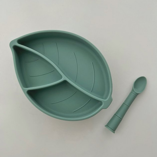 Тарелка OneTeethTwo секционная Ficus Leaf с ложкой зеленая (4820201802885) Тарелка OneTeethTwo секционная Ficus Leaf с ложкой зеленая (4820201802885)