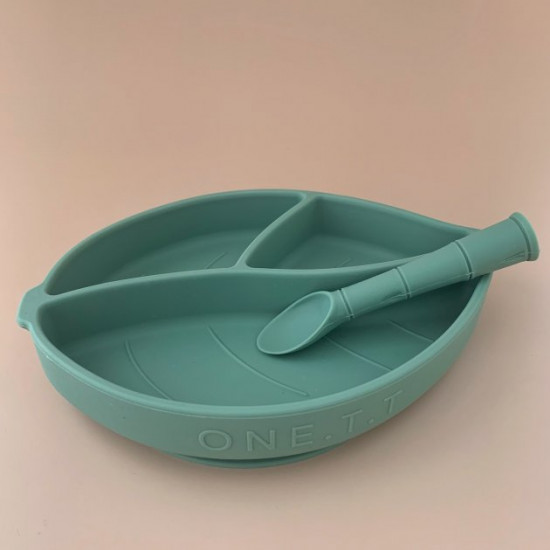Тарелка OneTeethTwo секционная Ficus Leaf с ложкой зеленая (4820201802885) Тарелка OneTeethTwo секционная Ficus Leaf с ложкой зеленая (4820201802885)