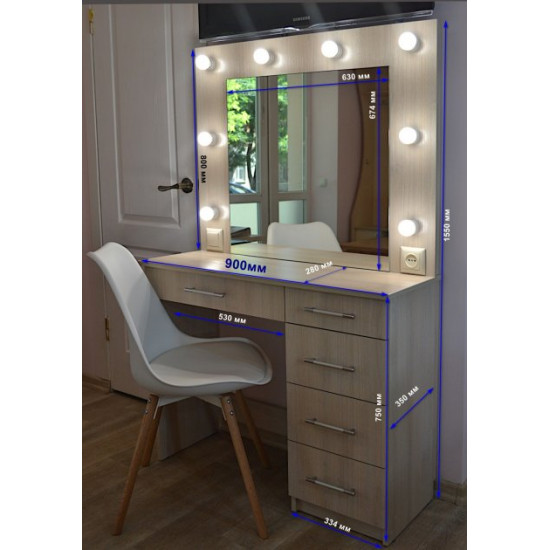 Dressing table 5 drawers and mirror Zerka height 160 cm light Chamonix oak Dressing table 5 drawers and mirror Zerka height 160 cm light Chamonix oak