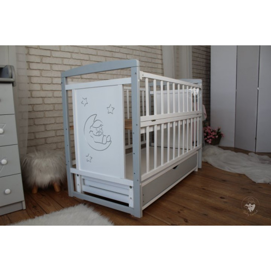 Кровать детская Baby Comfort TEDDY бело-серая с ящиком и маятником Кровать детская Baby Comfort TEDDY бело-серая с ящиком и маятником