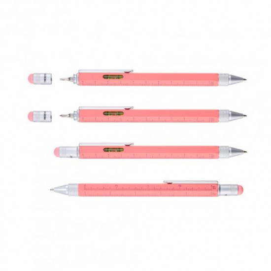Troika Construction multi-tasking ballpoint pen with stylus; ruler; screwdriver and level; coral Troika Construction multi-tasking ballpoint pen with stylus; ruler; screwdriver and level; coral