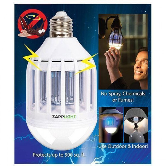 Светодиодная лампа уничтожитель комаров насекомых 2 в 1 ZAPPLIGHT LED LAMP UKC белый Светодиодная лампа уничтожитель комаров насекомых 2 в 1 ZAPPLIGHT LED LAMP UKC белый