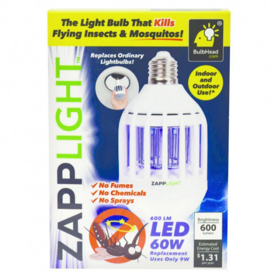 Светодиодная лампа уничтожитель комаров насекомых 2 в 1 ZAPPLIGHT LED LAMP UKC белый Светодиодная лампа уничтожитель комаров насекомых 2 в 1 ZAPPLIGHT LED LAMP UKC белый