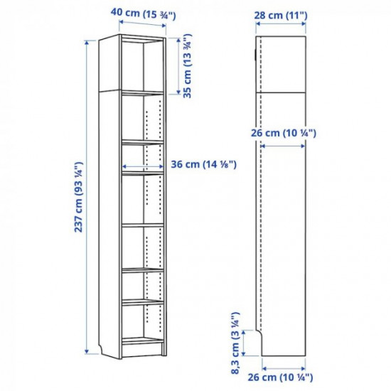 Bookcase IKEA BILLY 40x28x237 cm whitened oak veneer (392.499.38) Bookcase IKEA BILLY 40x28x237 cm whitened oak veneer (392.499.38)