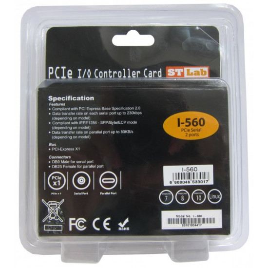 Контроллер STLab RS232 (COM) 2 внешних порта, PCI-E (I-560) Контроллер STLab RS232 (COM) 2 внешних порта, PCI-E (I-560)