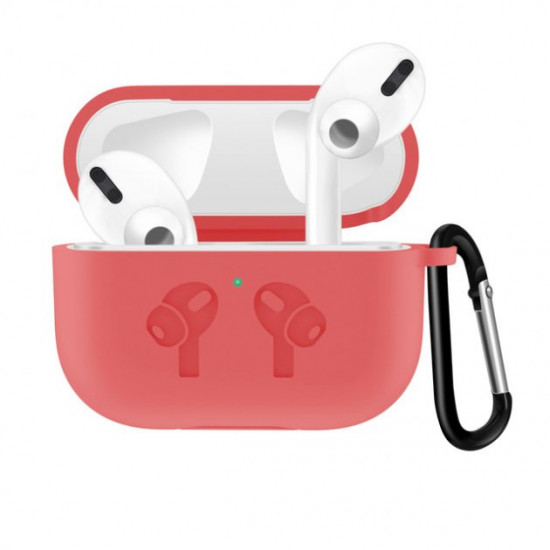 Чохол для AirPods PRO silicone case logo з карабіном red raspberry Чохол для AirPods PRO silicone case logo з карабіном red raspberry