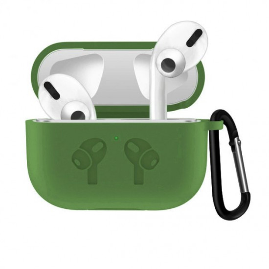Чохол для AirPods PRO silicone case logo з карабіном olive Чохол для AirPods PRO silicone case logo з карабіном olive