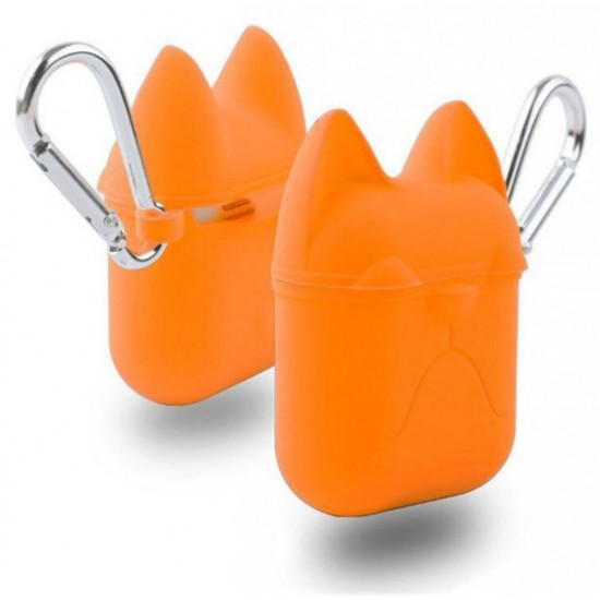 Чохол для AirPods/AirPods 2 silicone case Dog помаранчевий з карабіном Чохол для AirPods/AirPods 2 silicone case Dog помаранчевий з карабіном