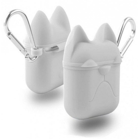 Чохол для AirPods/AirPods 2 silicone case Dog білий з карабіном Чохол для AirPods/AirPods 2 silicone case Dog білий з карабіном