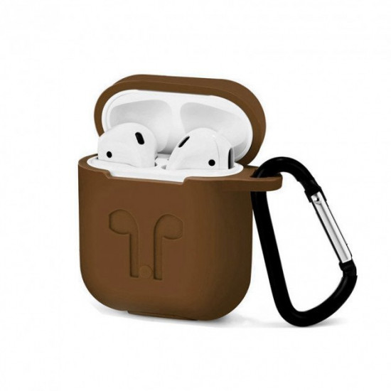 Чохол для AirPods/AirPods 2 silicone case logo коричневий з карабіном Чохол для AirPods/AirPods 2 silicone case logo коричневий з карабіном