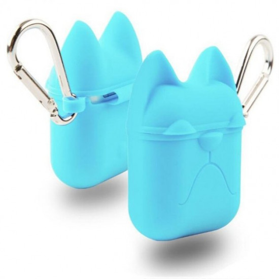 Чохол для AirPods/AirPods 2 silicone case Dog блакитний з карабіном Чохол для AirPods/AirPods 2 silicone case Dog блакитний з карабіном