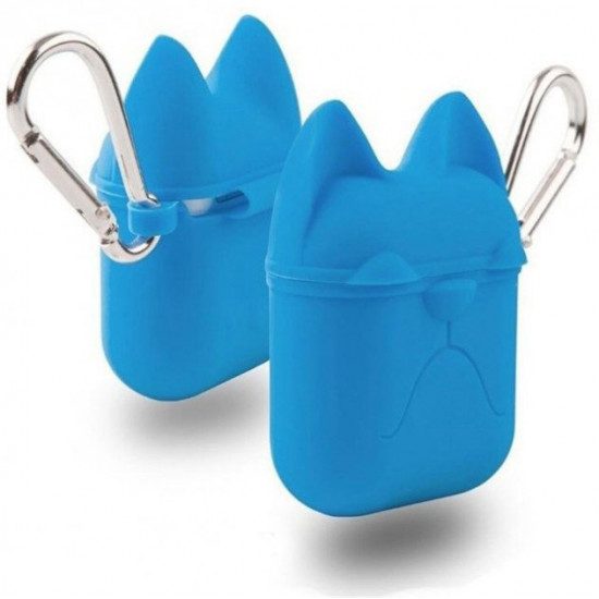 Чохол для AirPods/AirPods 2 silicone case Dog ocean blue з карабіном Чохол для AirPods/AirPods 2 silicone case Dog ocean blue з карабіном