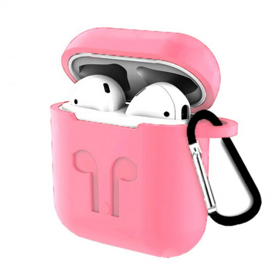 Чохол для AirPods/AirPods 2 silicone case logo рожевий з карабіном Чохол для AirPods/AirPods 2 silicone case logo рожевий з карабіном