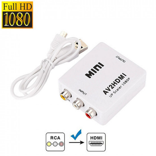 AV RCA - HDMI конвертер відео аудіо FullHD 1080p білий AV RCA - HDMI конвертер відео аудіо FullHD 1080p білий