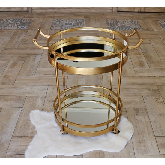 Gold serving table on wheels made of metal with mirror finish. Grand Present 96018 Gold serving table on wheels made of metal with mirror finish. Grand Present 96018