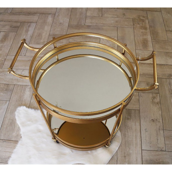 Gold serving table on wheels made of metal with mirror finish. Grand Present 96018 Gold serving table on wheels made of metal with mirror finish. Grand Present 96018