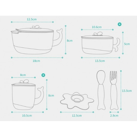 Feeding set Kub color Turquoise 6 items Feeding set Kub color Turquoise 6 items