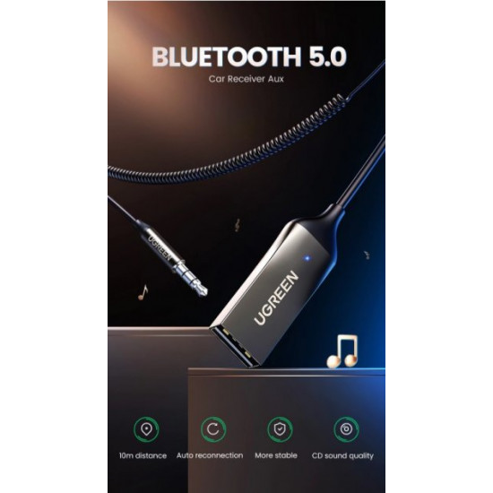 Bluetooth adapter Ugreen Bluetooth 5.0 car AUX receiver with microphone Space Gray (70601) Bluetooth adapter Ugreen Bluetooth 5.0 car AUX receiver with microphone Space Gray (70601)
