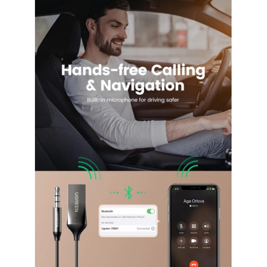 Bluetooth adapter Ugreen Bluetooth 5.0 car AUX receiver with microphone Space Gray (70601) Bluetooth adapter Ugreen Bluetooth 5.0 car AUX receiver with microphone Space Gray (70601)