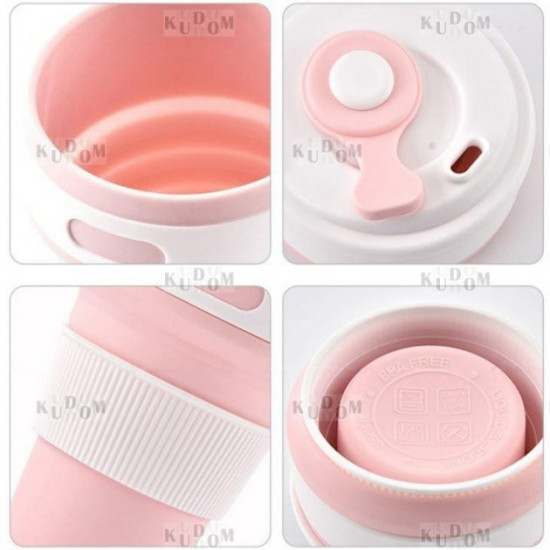 Reusable Silicone Foldable Thermal Mug with Lid Collapsible Leakproof Thermal Cup for Coffee Tea, Pink Reusable Silicone Foldable Thermal Mug with Lid Collapsible Leakproof Thermal Cup for Coffee Tea, Pink