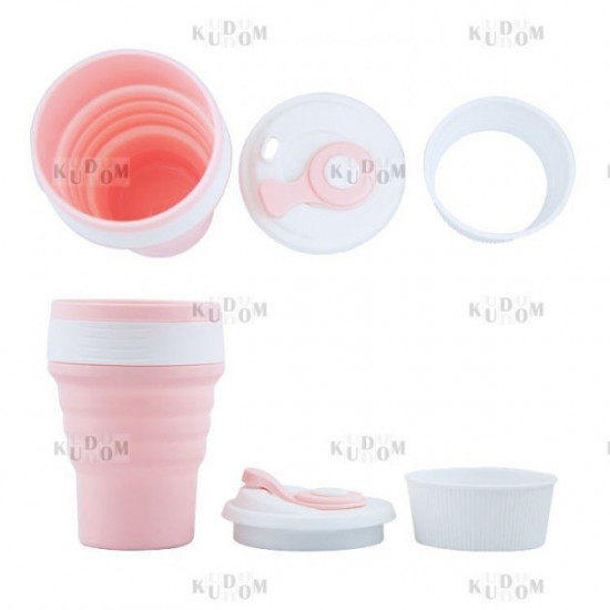 Reusable Silicone Foldable Thermal Mug with Lid Collapsible Leakproof Thermal Cup for Coffee Tea, Pink Reusable Silicone Foldable Thermal Mug with Lid Collapsible Leakproof Thermal Cup for Coffee Tea, Pink
