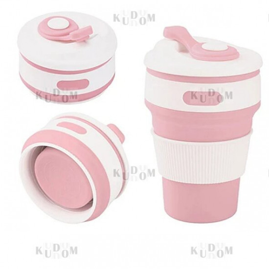 Reusable Silicone Foldable Thermal Mug with Lid Collapsible Leakproof Thermal Cup for Coffee Tea, Pink Reusable Silicone Foldable Thermal Mug with Lid Collapsible Leakproof Thermal Cup for Coffee Tea, Pink