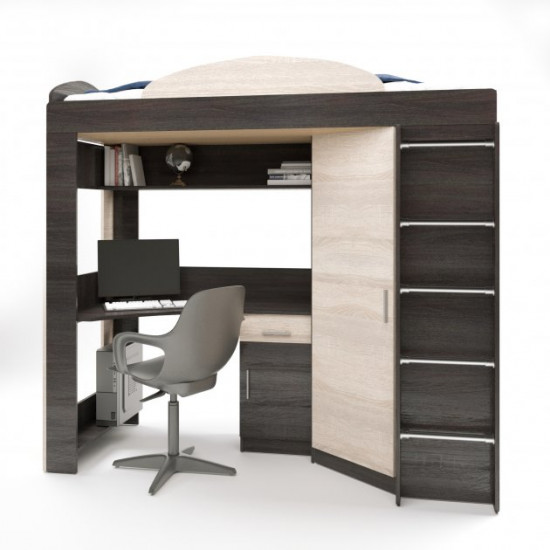 Attic slide bed with wardrobe and table Everest wenge + milky oak (EVR-2100) Attic slide bed with wardrobe and table Everest wenge + milky oak (EVR-2100)